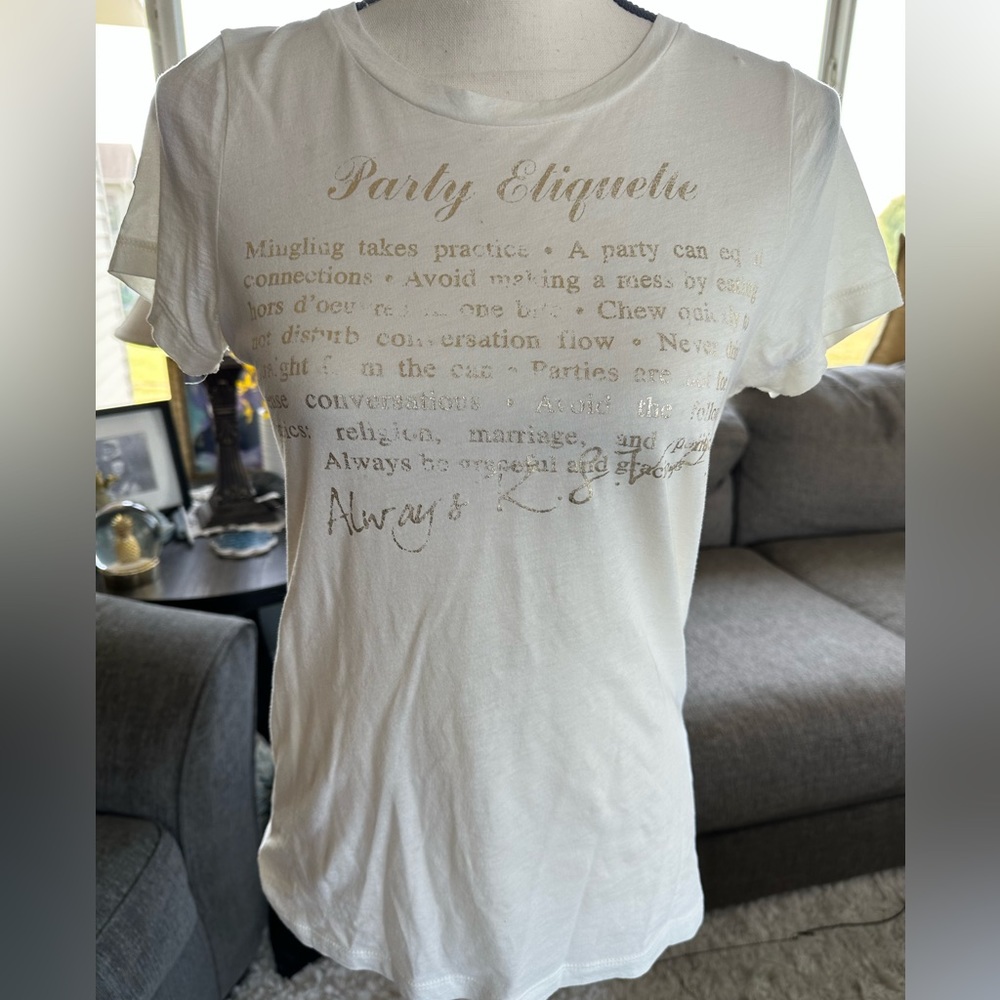 J.Crew Vintage "Party Etiquette" Script Graphic Tee White 100% Cotton Small
